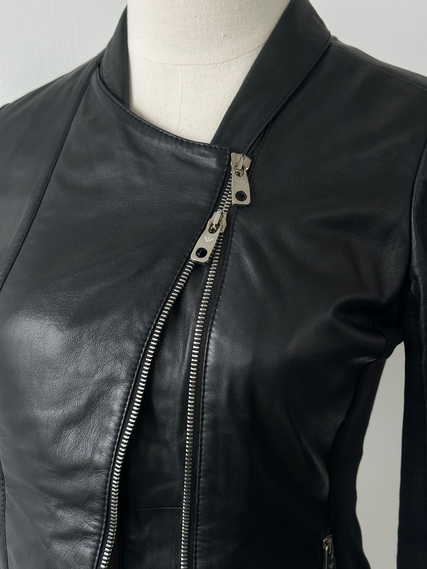 Emporio Armani Double Zip Fitted Lamb Leather Jacket - XS-S