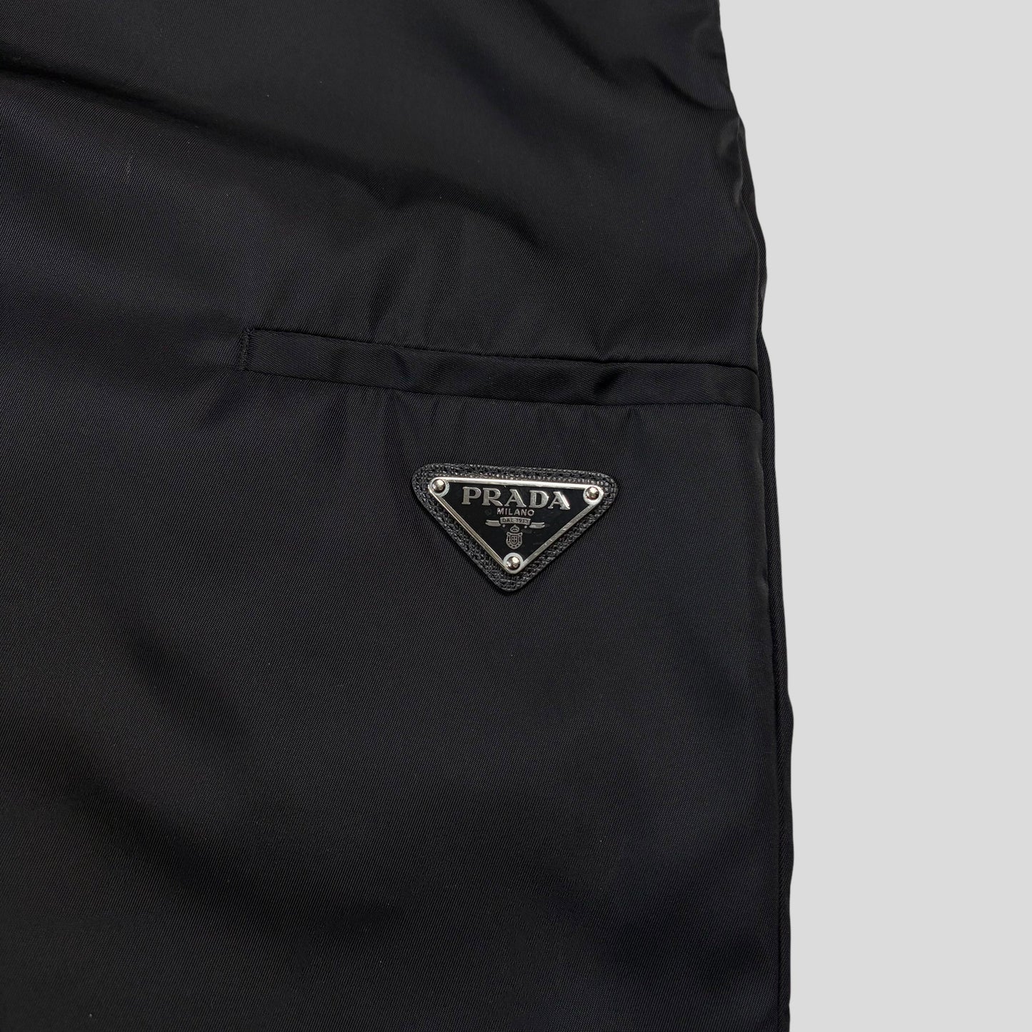 Prada Milano 2018 Black Nylon Gabardine Triangle Logo Trousers - IT40 | O/S, Black