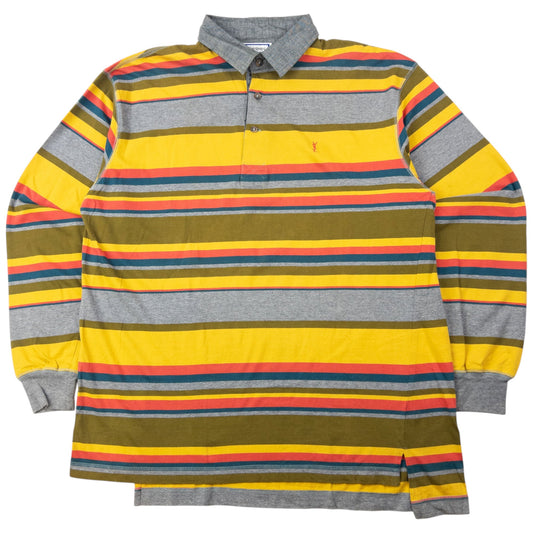 Vintage 80s YSL Yves Saint Laurent Striped Long Sleeve Polo Shirt Size L | Large, Red