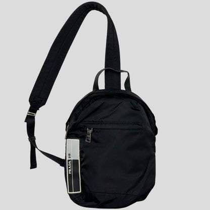 Prada 2018 Rubber Race Logo Nylon Sling Harness Backpack