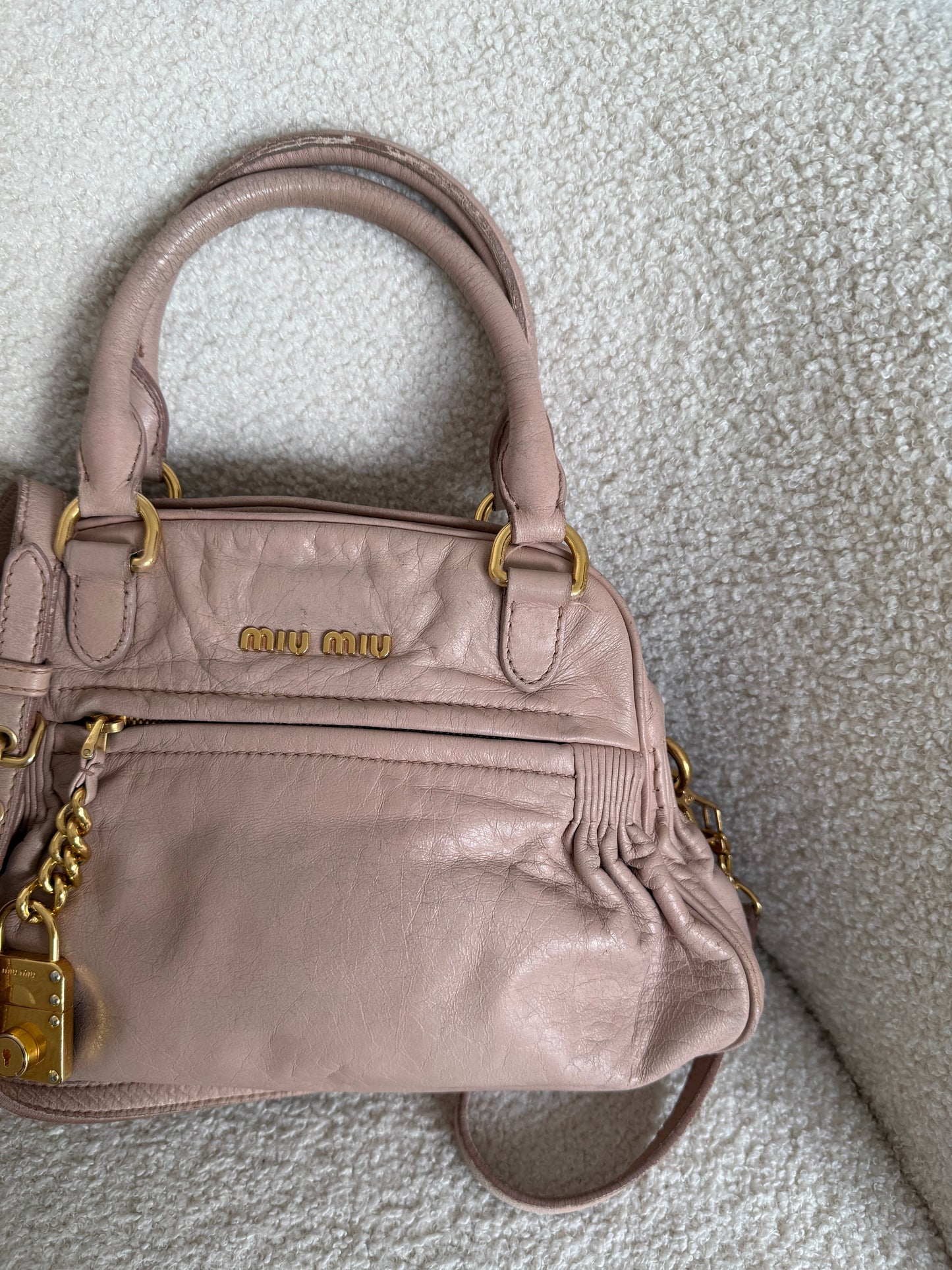 2010s Miu Miu Vitello Shine 2Way Charm Handbag | O/S, Gold