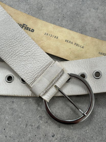 Italian Vintage 1990s Chrome Chunky Leather Belt- 28-32”