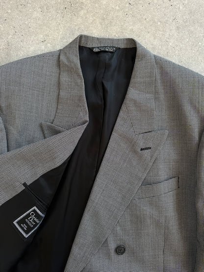 Christian Dior Monsieur 1980s pure wool houndstooth blazer in size 44R/XL, featuring classic tailored fit and vintage style.