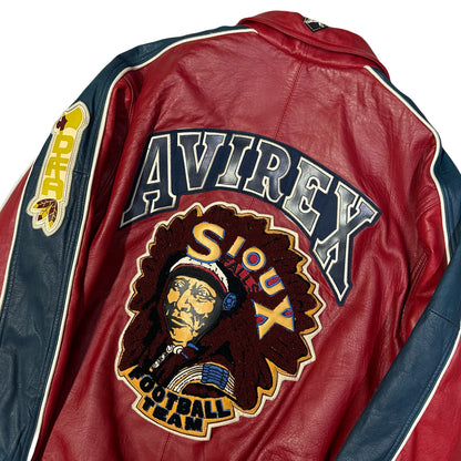 Avirex Sioux Leather Jacket In Red & Navy ( M )