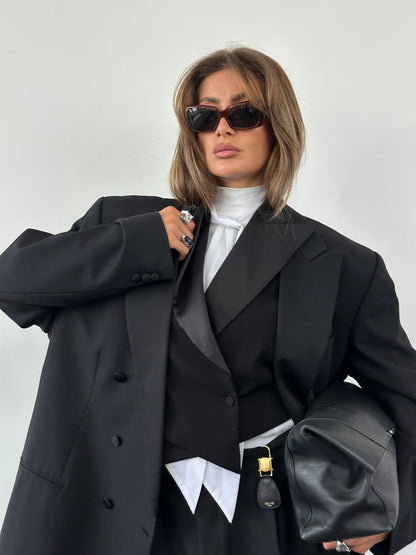 Vintage 1990s Tuxedo Pure Wool Double Breasted Suit - 46R/W34-36