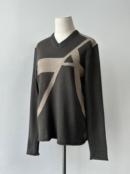 Armani Jeans 1990s Wool Logo V Neck Jumper - S