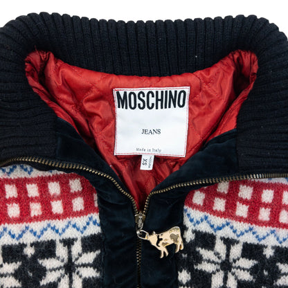Vintage 90s Moschino Jeans Knit Contrast Pattern Jacket Womens Size S | Small, Black