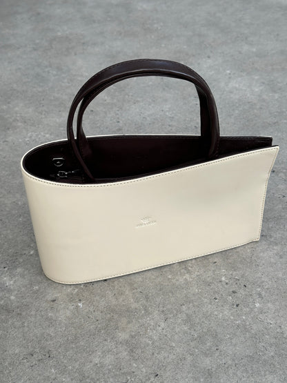 Italian Vintage 2000s Curved Leather Hand Bag