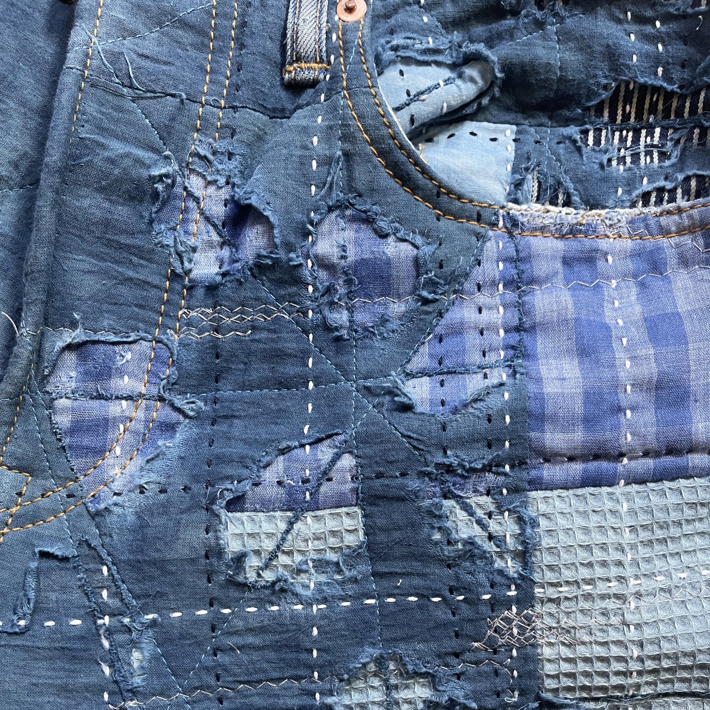 Indigo Boro Sashiko Distressed 501 Jeans - W32"