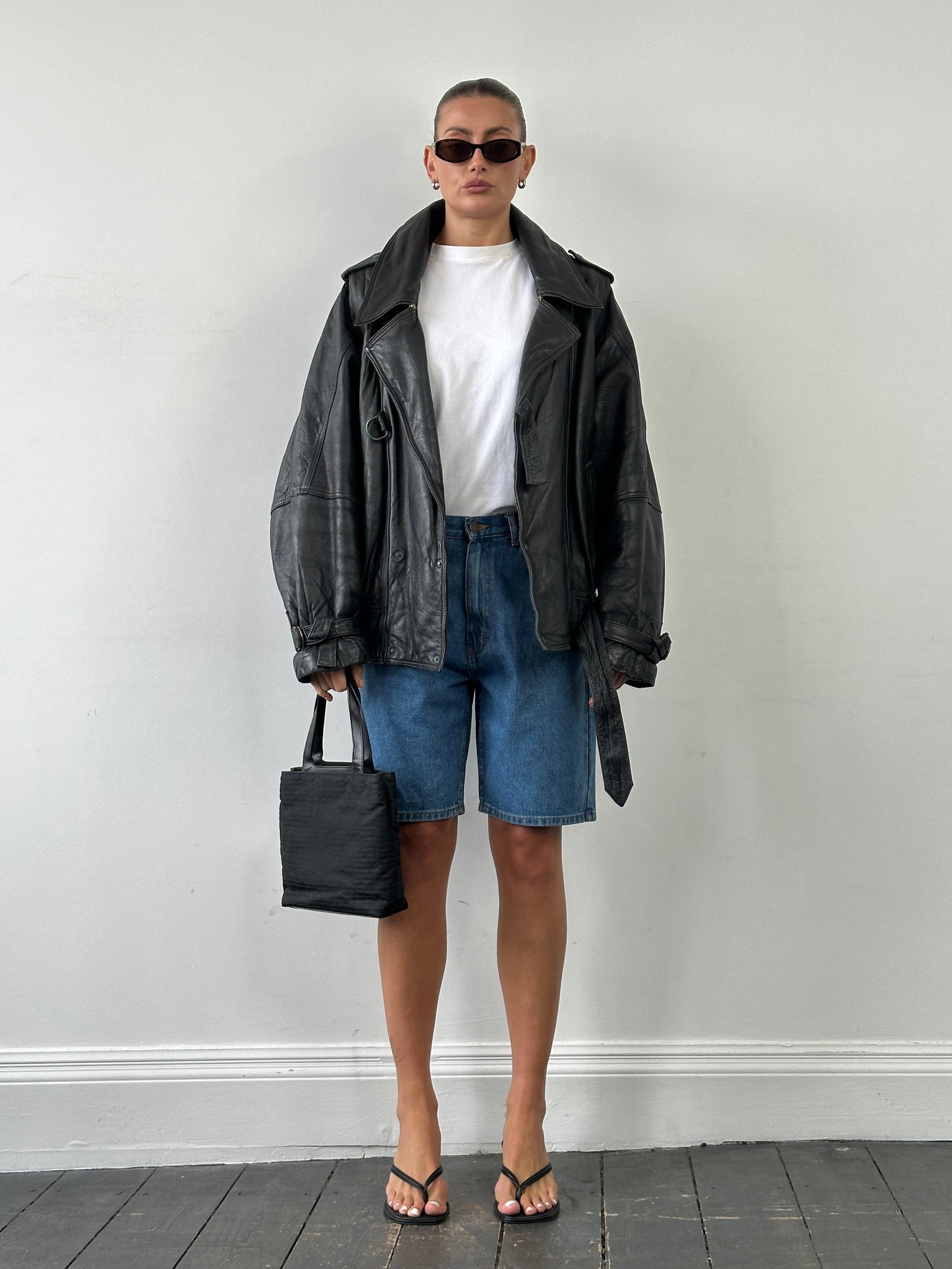 Vintage Belted Buckle Leather Jacket - XL