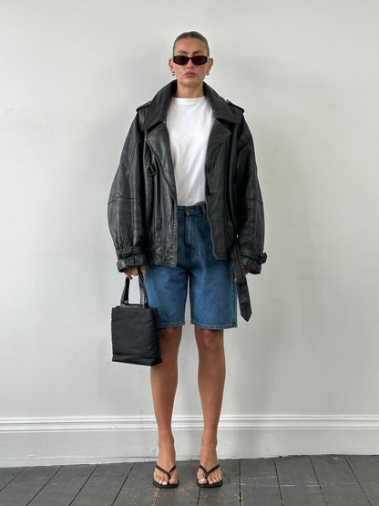 Vintage Belted Buckle Leather Jacket - XL