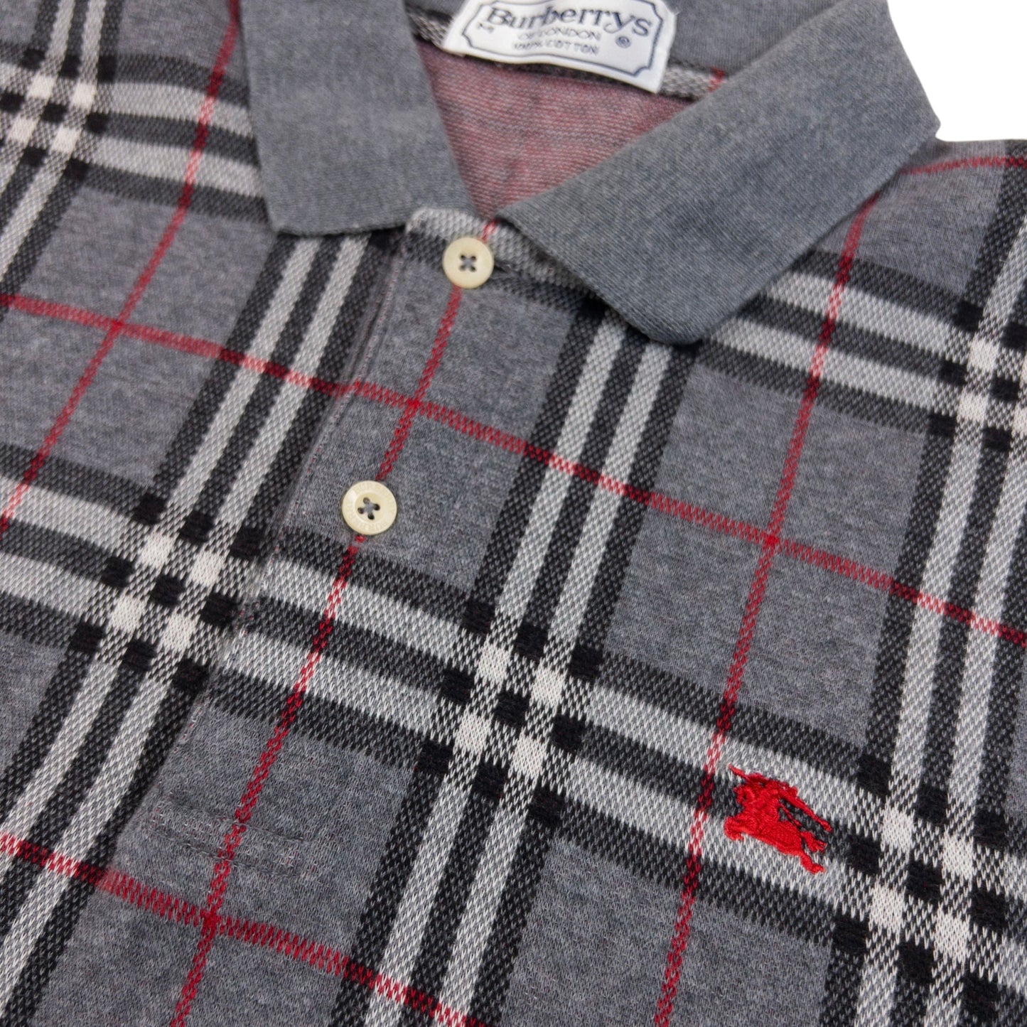 Vintage 90s Burberry Nova Check Polo Jumper Size S | Small, Grey