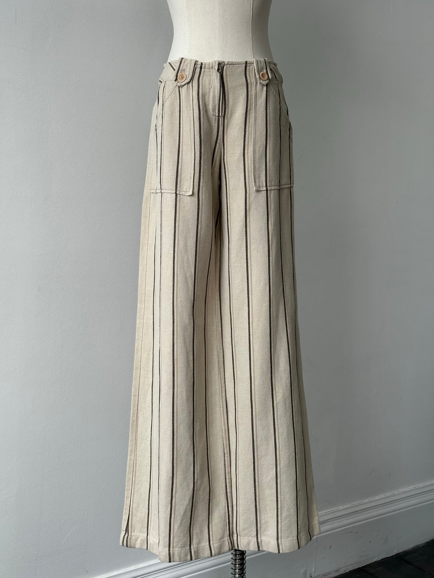 Max & Co 2000s Linen Cotton Striped Wide Leg Trousers - W26