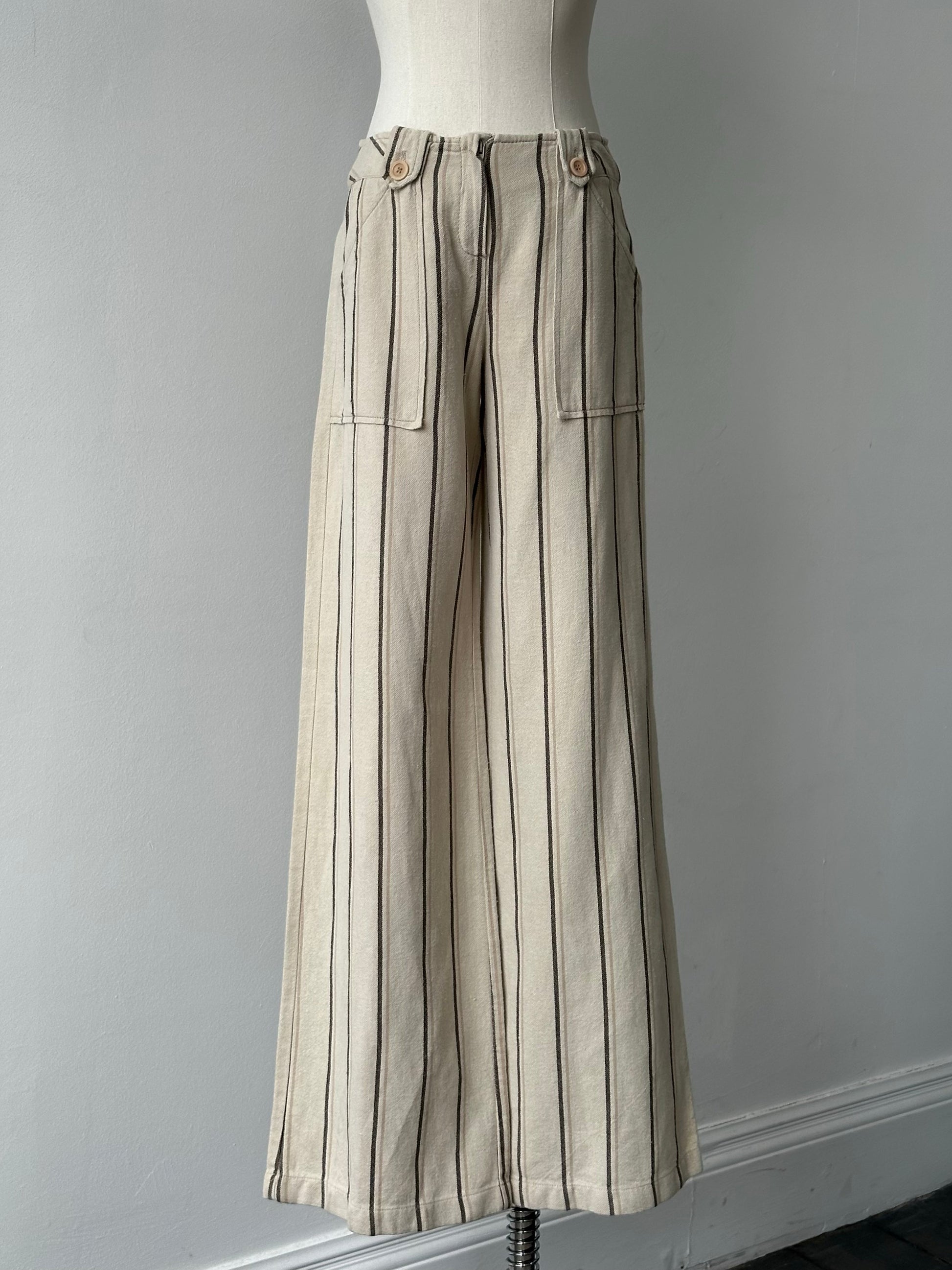 Max & Co 2000s Linen Cotton Striped Wide Leg Trousers - W26
