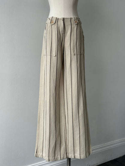 Max & Co 2000s Linen Cotton Striped Wide Leg Trousers - W26