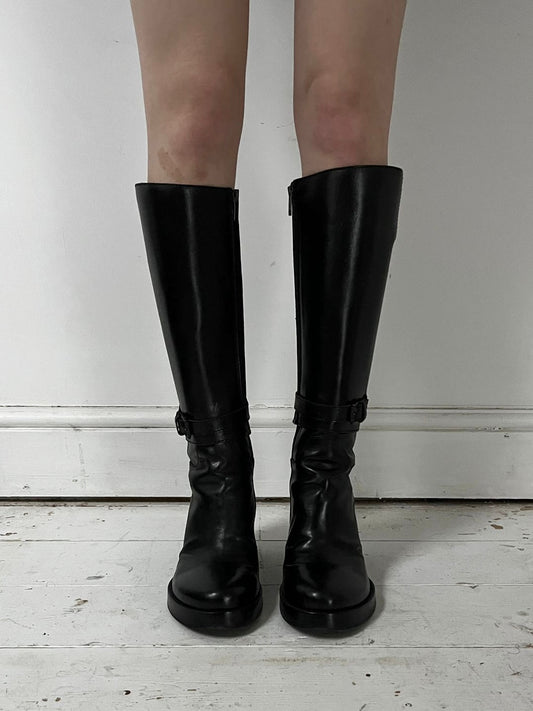 ANN DEMEULEMEESTER KNEE HIGH BOOTS (EU 38, FITS 39) | DEFAULT TITLE, Black
