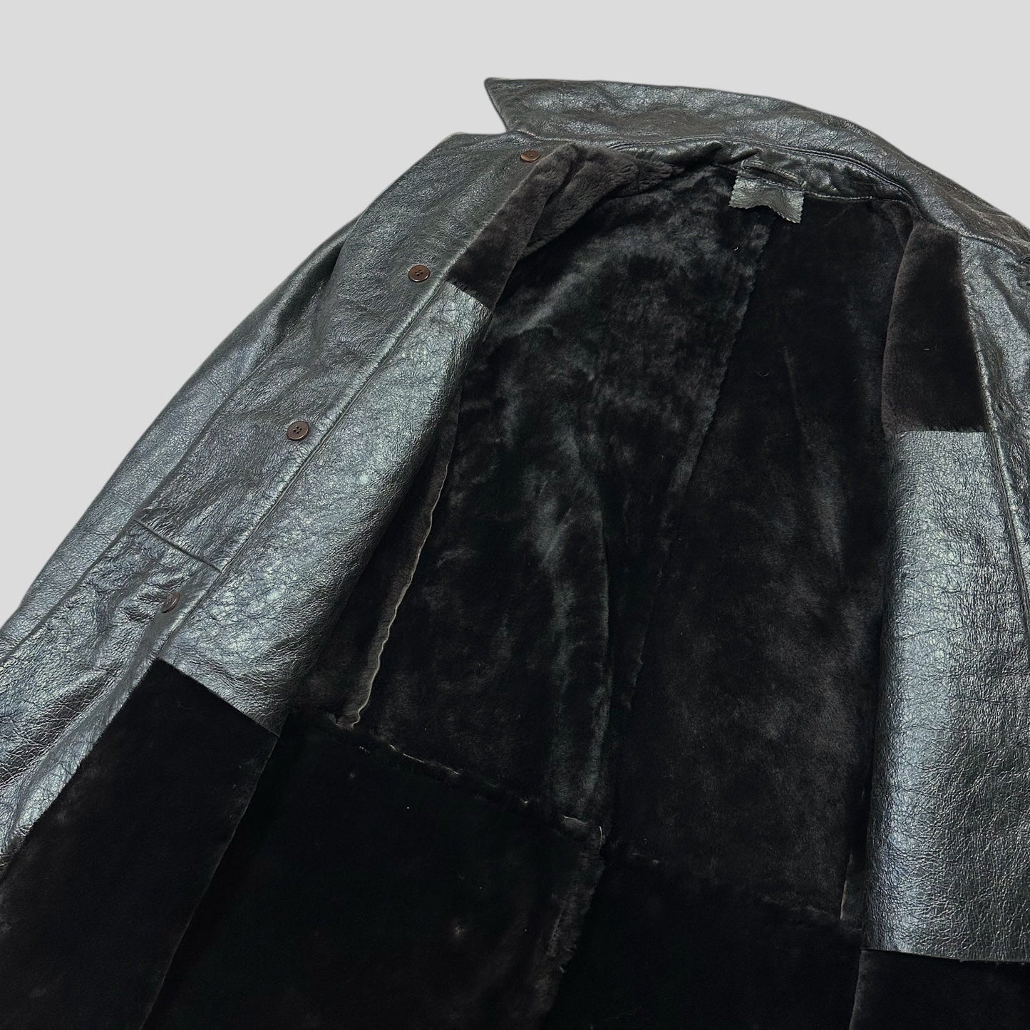 Prada Milano 00’s Leather Sheepskin Fur Full Lined Long Coat - IT50 (L/XL)