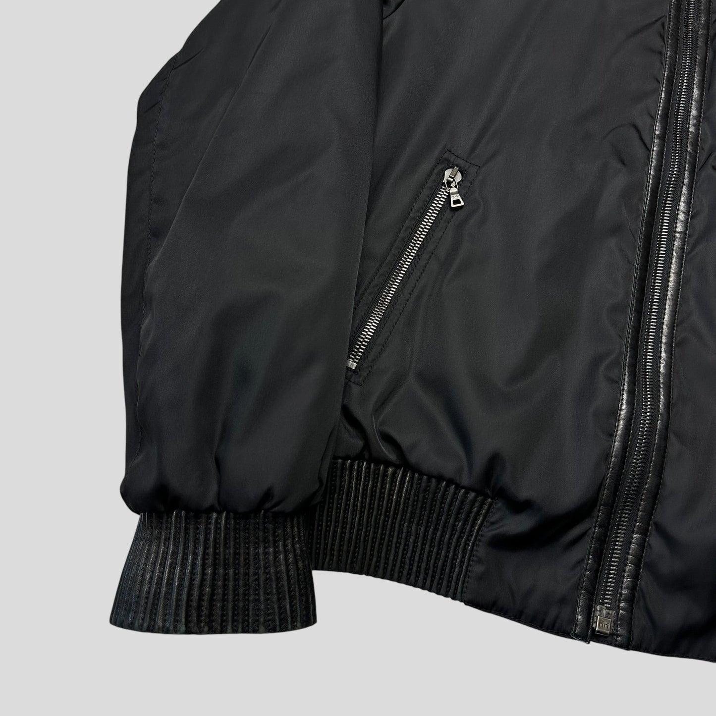 Prada Milano 2007 Gabardine Nylon + Leather Bomber Jacket - IT52 (L) | Default Title, Black