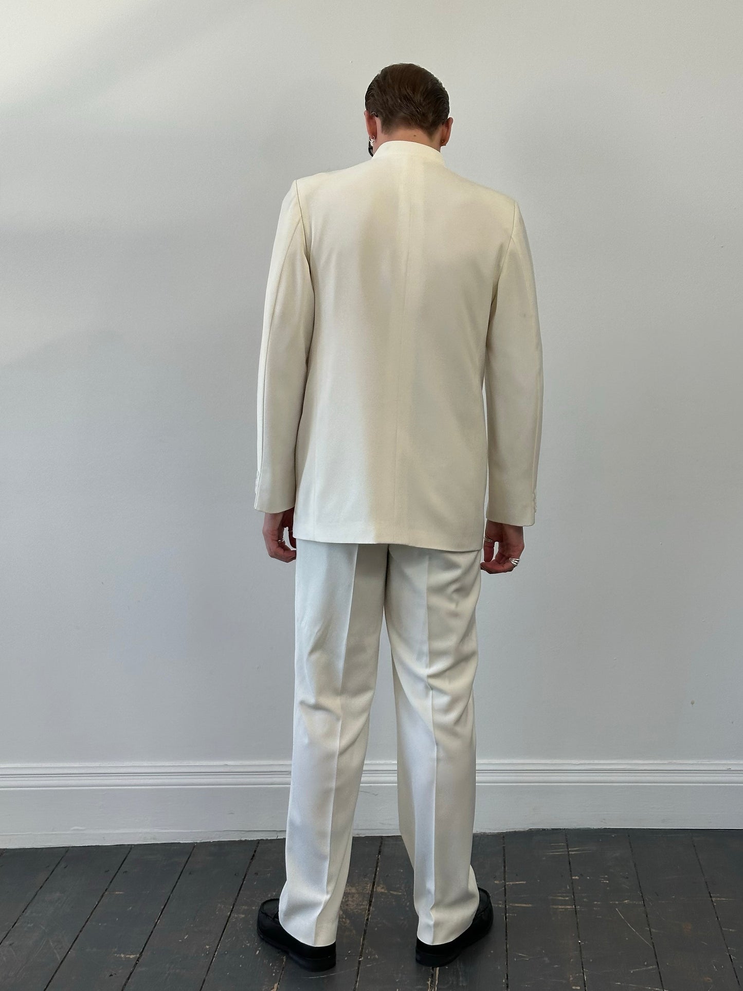 Vintage 1990s Collarless Single Breasted Suit - 40R/W30