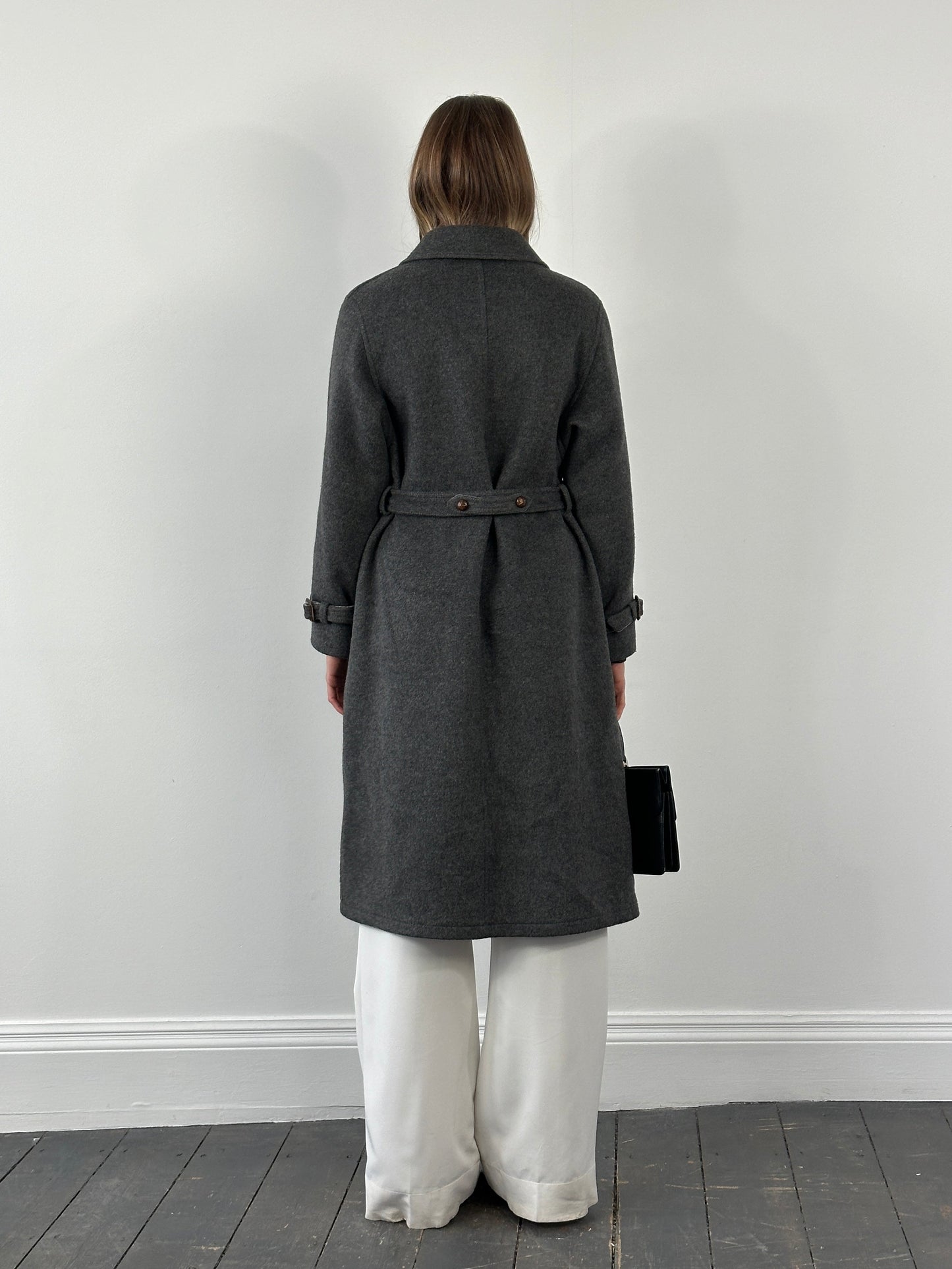 Vintage 1980s Wool Belted Concelled Placket Coat - S/M
