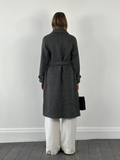 Vintage 1980s Wool Belted Concelled Placket Coat - S/M