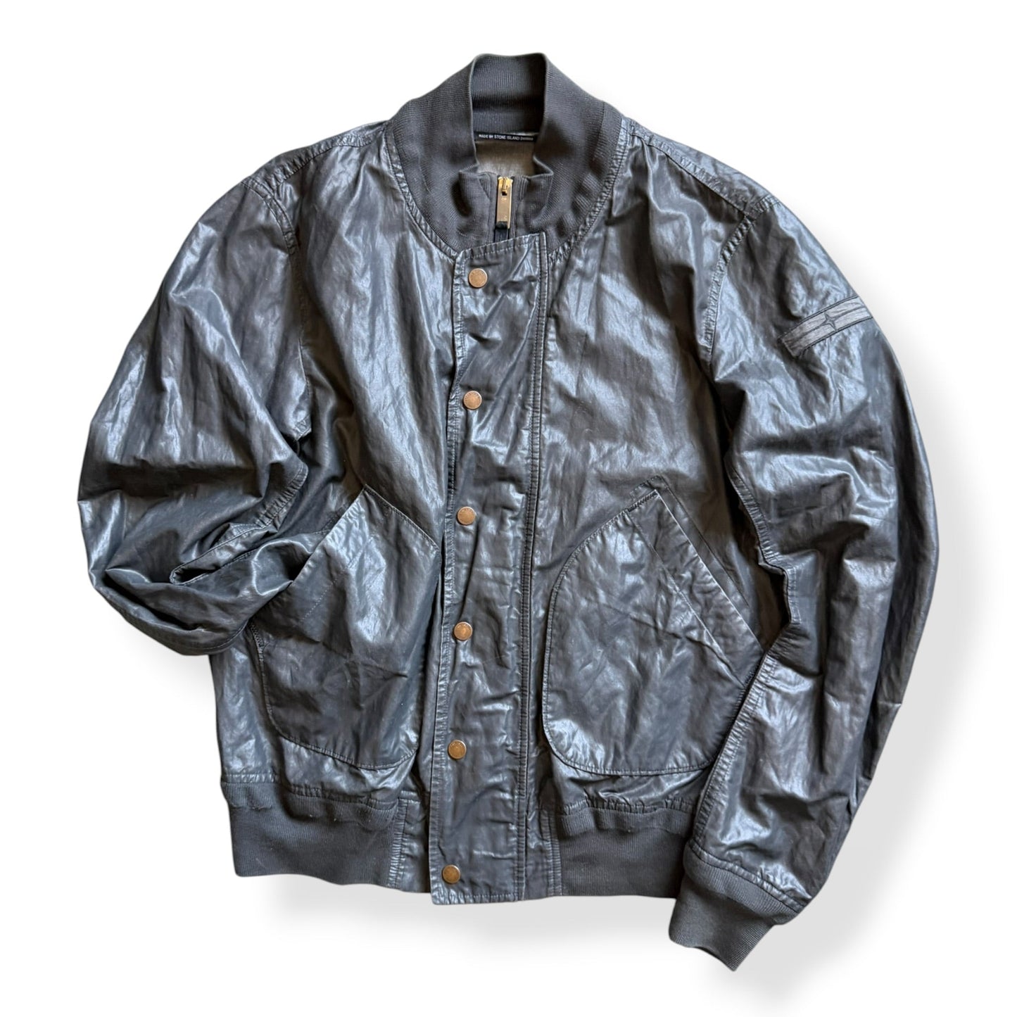 SS2008 Stone Island Denims Waxed Bomber Jacket (M) | Default Title, Metallic Silver