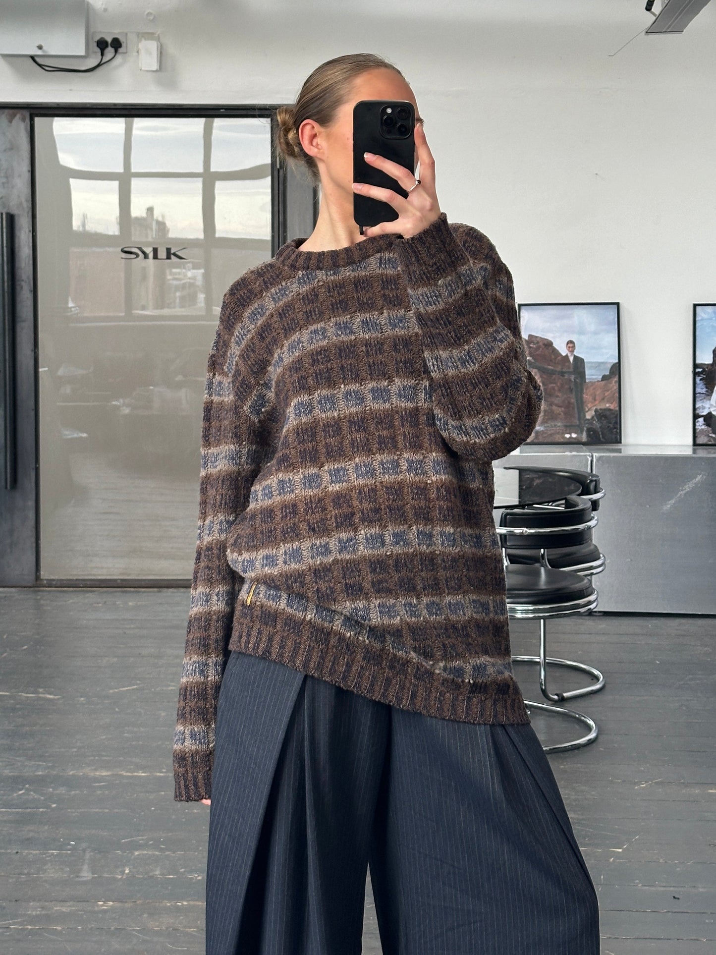 Armani Jeans 1990s Wool Check Knitted Jumper - XL