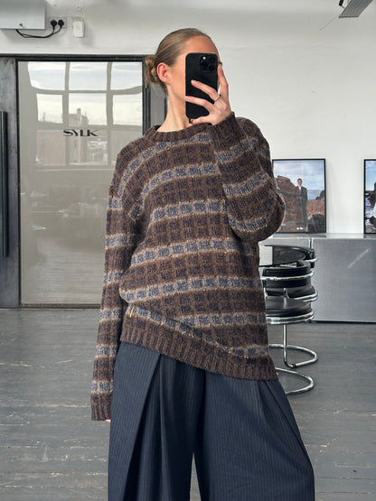 Armani Jeans 1990s Wool Check Knitted Jumper - XL