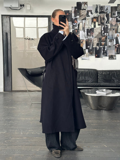 Vintage 1980s Pure Wool Concealed Placket Belted Coat - XL/XXL