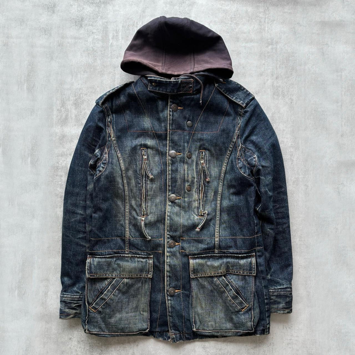 ARMANI DENIM PARKA JACKET | O/S, Faded Denim