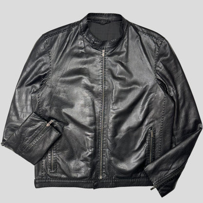 Fendi FF Textured Leather Exaggerated Stitch Moto Jacket - L | Default Title, Black