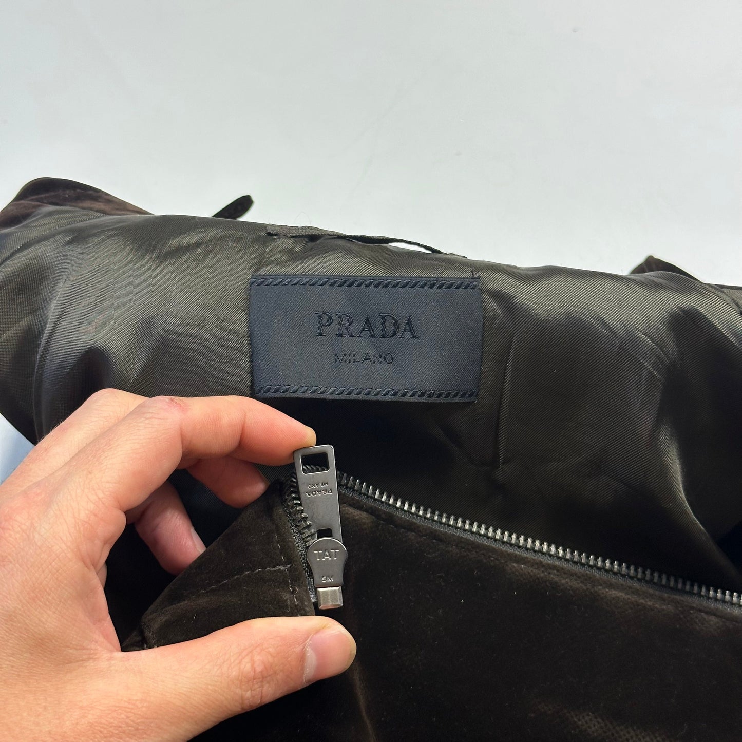 Prada 2024 Brown Velvet Velour Plaque Logo Boxy Jacket - M/L