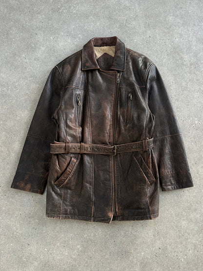 Vintage 1980s Aged Belted Leather Jacket - L