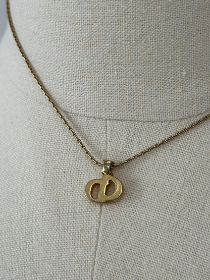 Christian Dior 1990s 16” Gold Plated CD Logo Pendant Necklace