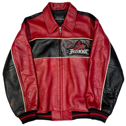 Avirex Ice Tigers Leather Jacket In Red & Black ( XL )