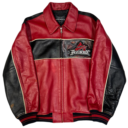 Avirex Ice Tigers Leather Jacket In Red & Black ( XL )