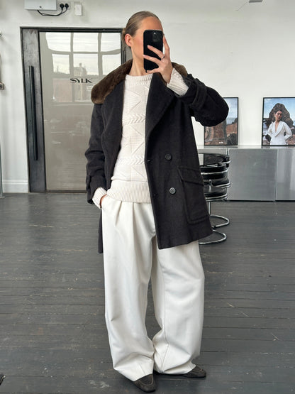 Max Mara 1990s Wool Cashmere Plush Fur Collar Coat - M/L