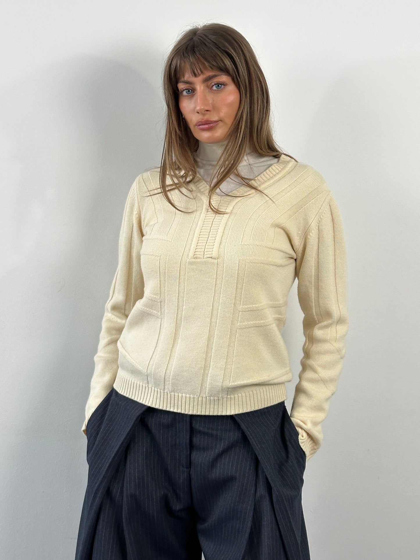 Versace Jeans Couture 2000s Pure Merino Wool Structured Knit Jumper - XS/S