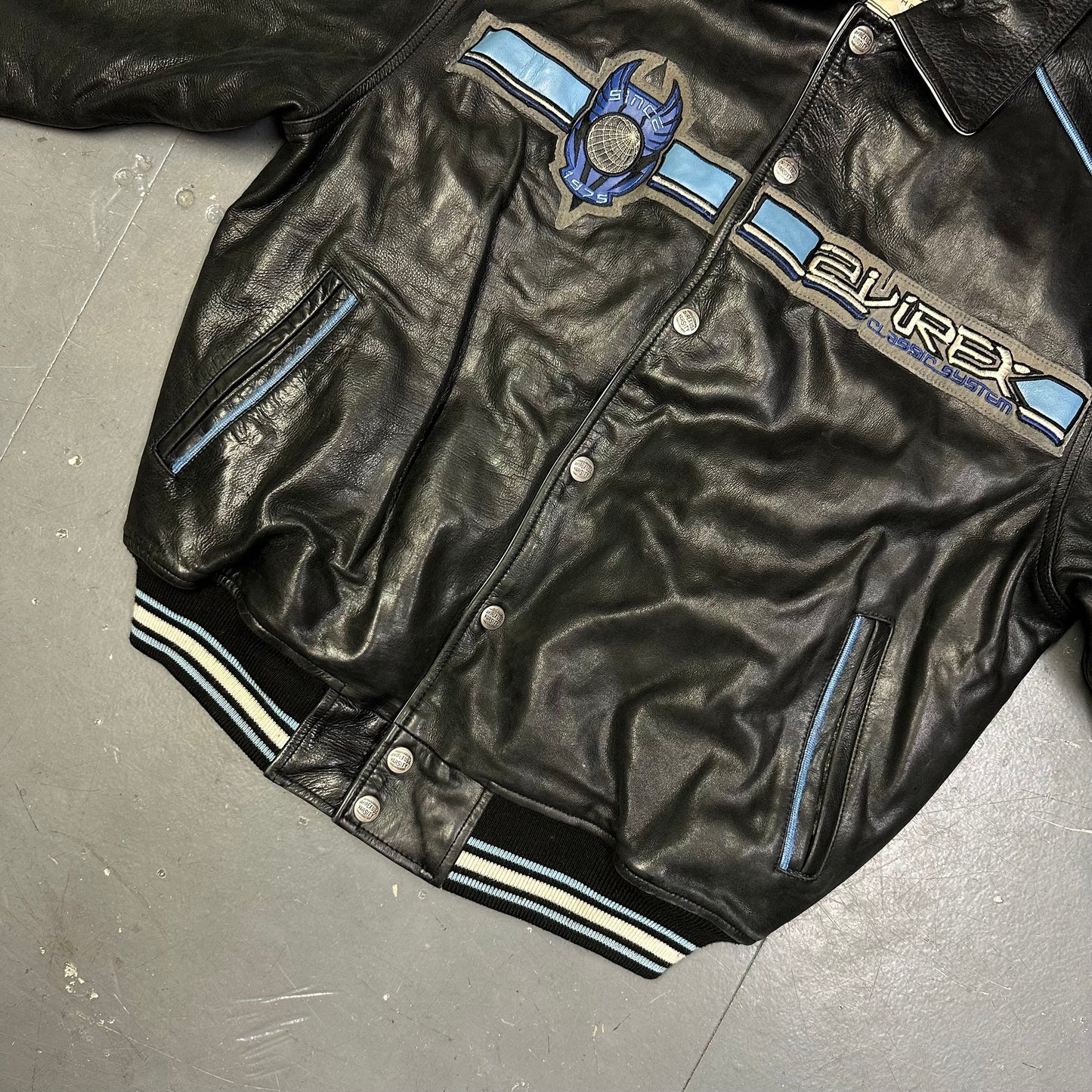 Avirex Leather Jacket In Black & Blue ( M )