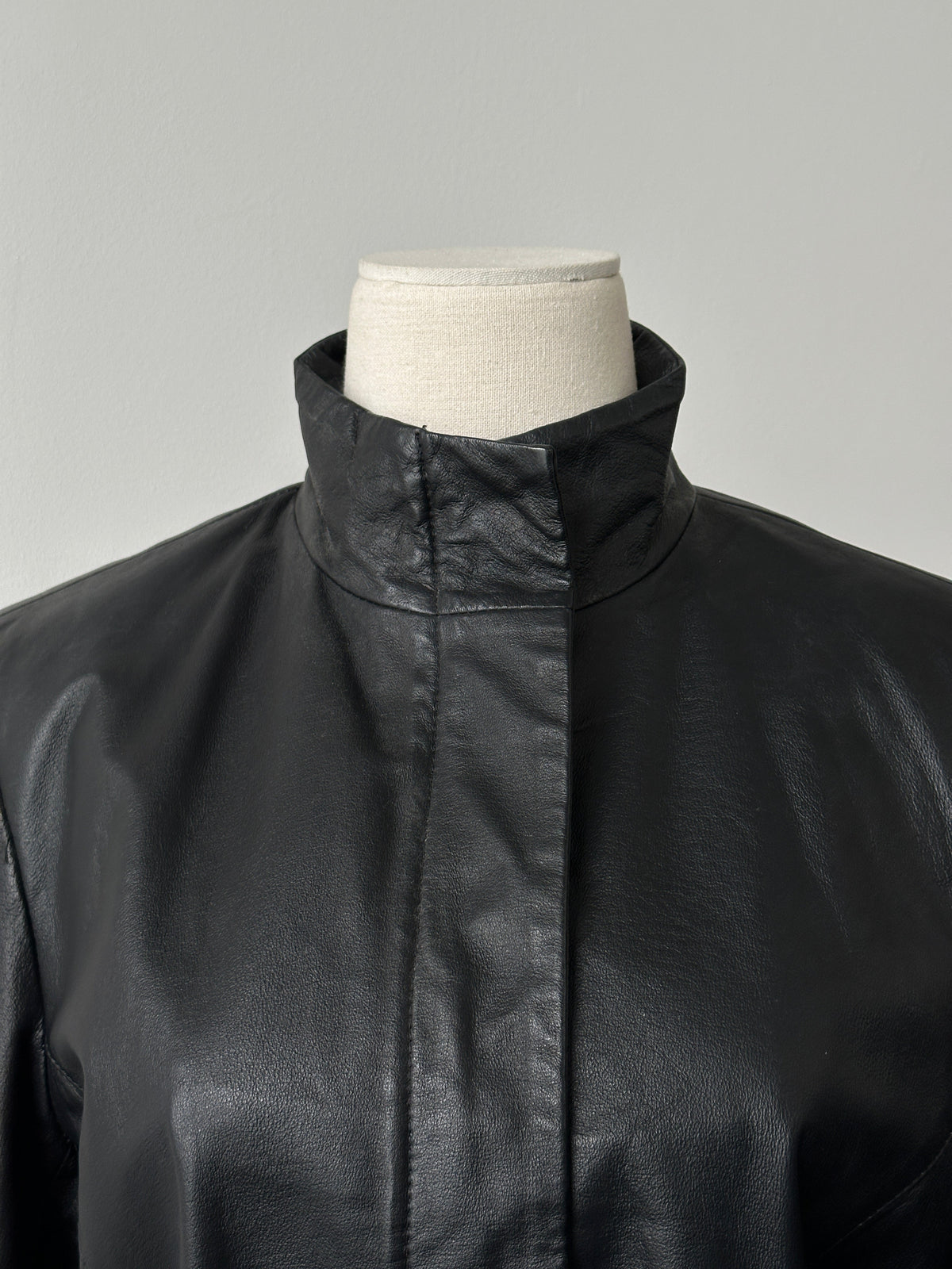Vintage 2000s Tie Belt High Neck Leather Jacket -