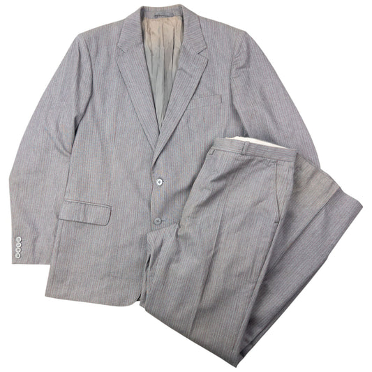 Vintage 80s Dior Monsieur Striped Jacket & Trousers Suit Set Size L | Large, Grey