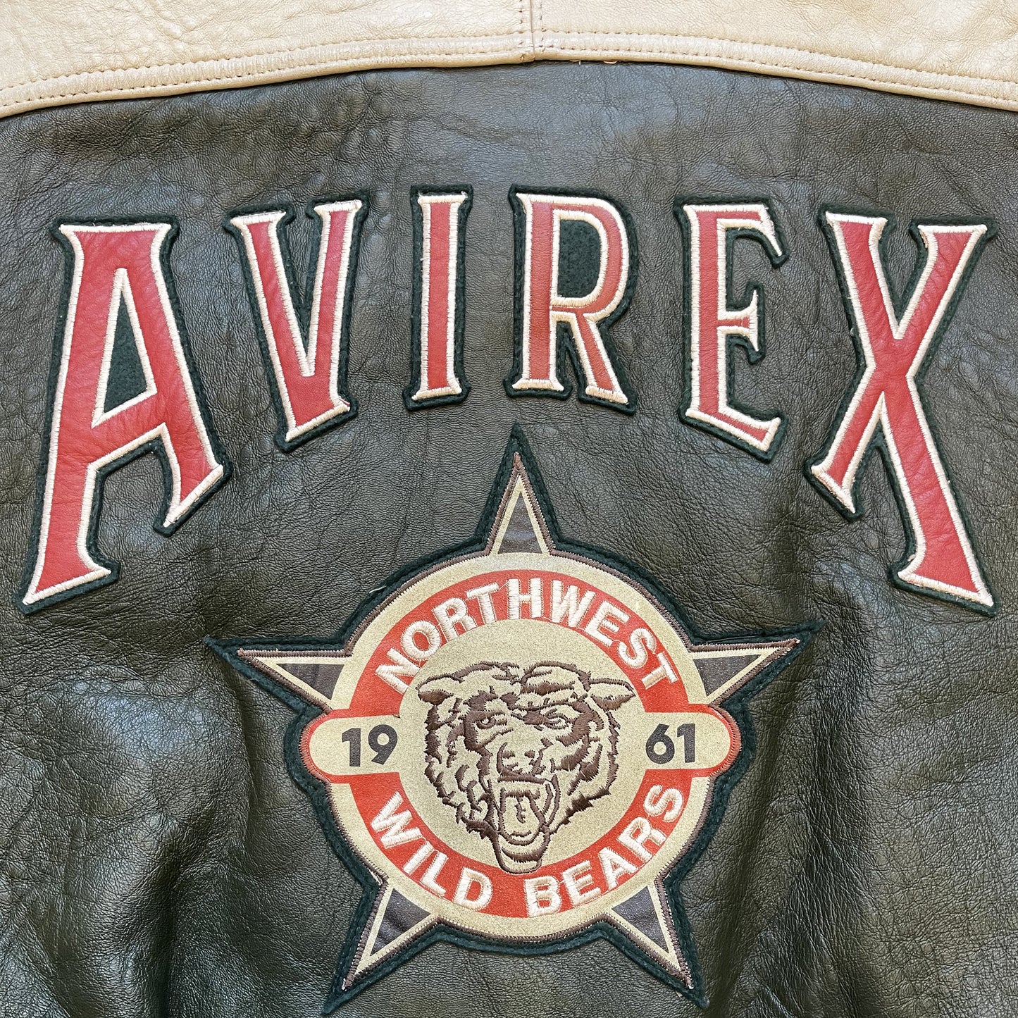Avirex Wild Bears Leather Varsity Jacket - S
