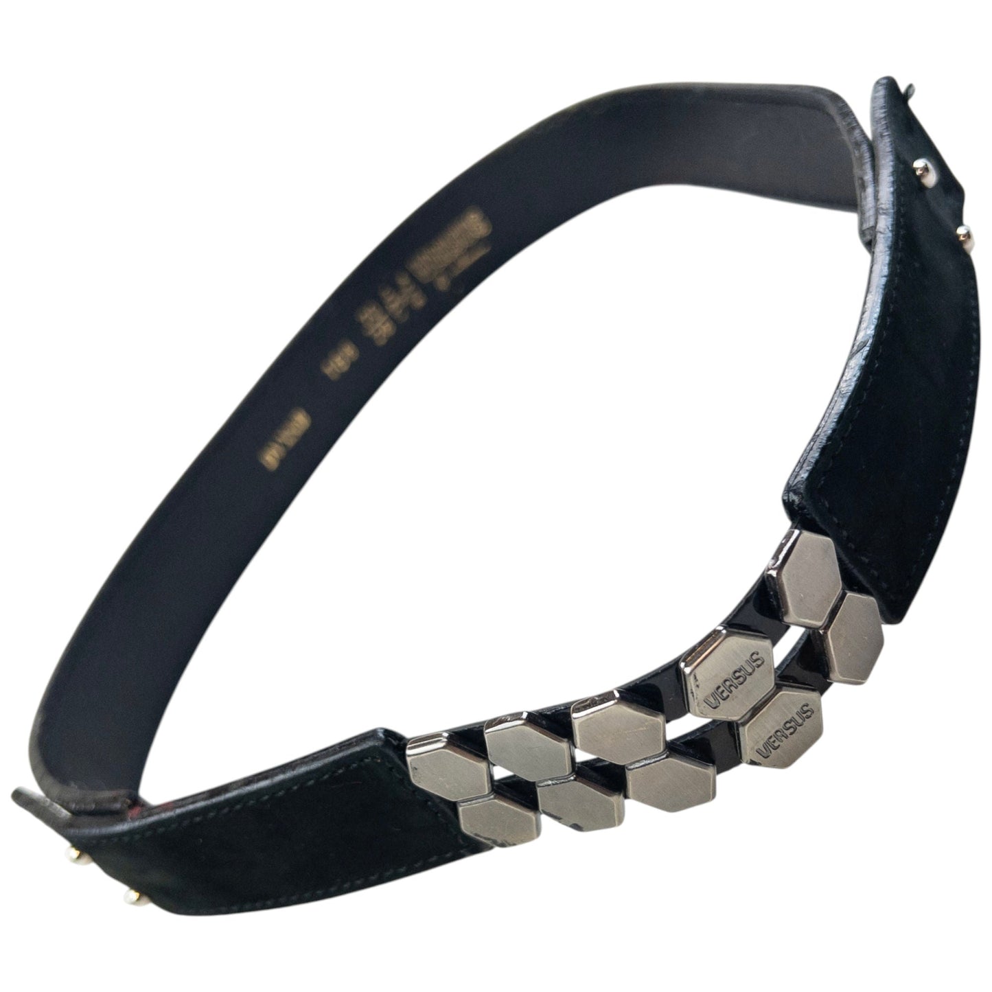 Vintage 90s Versace Versus Leather Belt Size W25 | O/S, Black