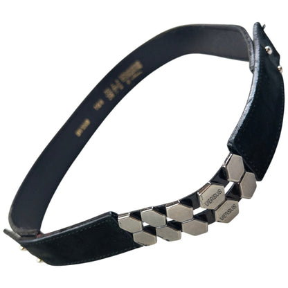 Vintage 90s Versace Versus Leather Belt Size W25 | O/S, Black