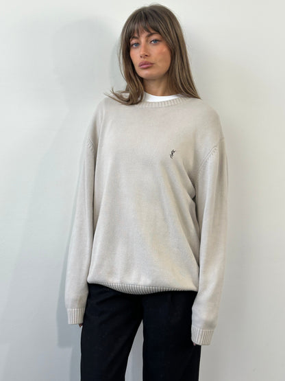 Yves Saint Laurent Pour Homme 1990s Pure Cotton Knitted Logo Jumper - XL