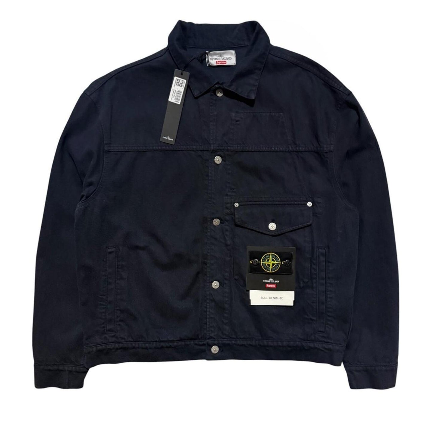 Stone Island Supreme Navy Bull Denim Jacket | Large, Navy