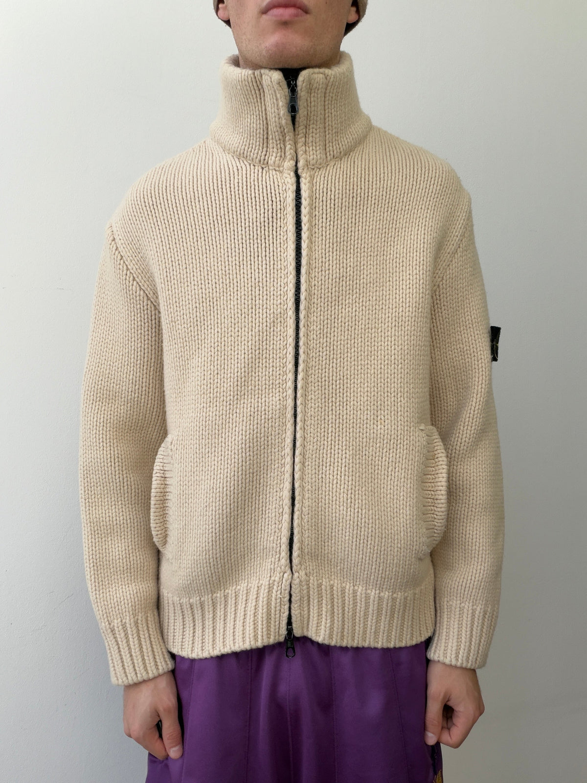 Stone Island AW03 Zip-Through Knit Cardigan Jacket | Large, Red