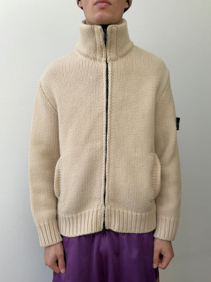 Stone Island AW03 Zip-Through Knit Cardigan Jacket | Large, Red