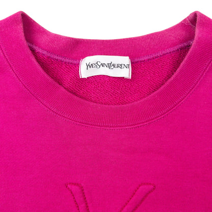 Vintage 90s YSL Yves Saint Laurent Embroidered Sweatshirt Womens Size M | Medium, Pink