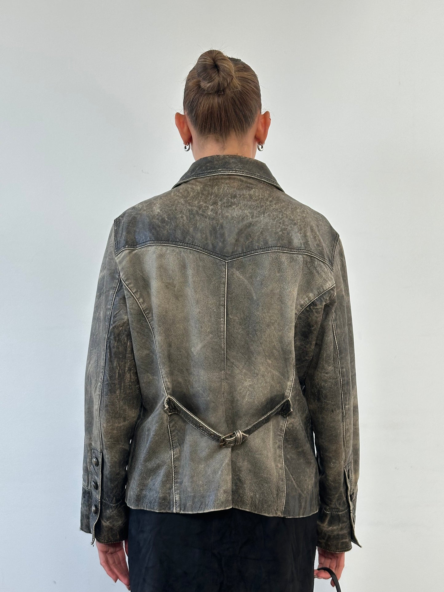 Vintage Aged Leather Blazer Jacket - M